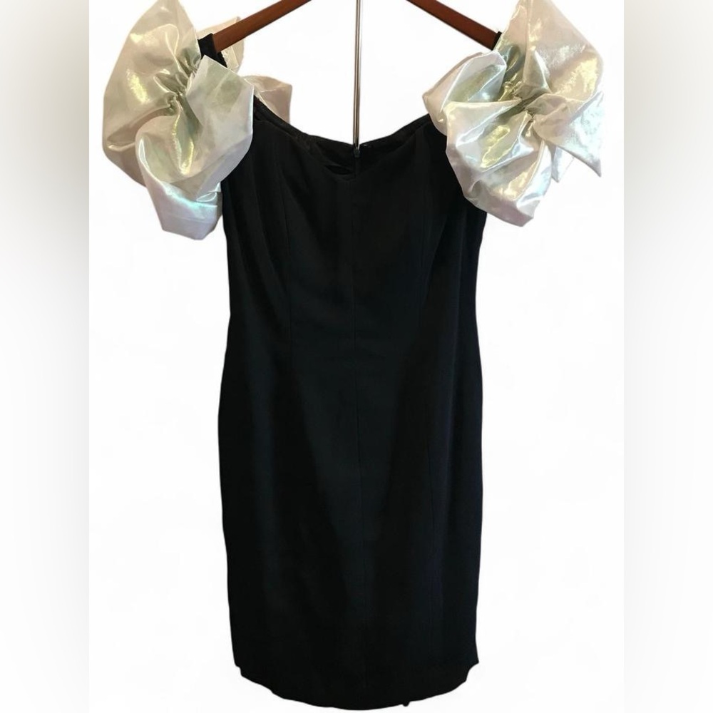 Vintage Ann Taylor & Nicole Miller Black Dress w/ Big Shimmery White Sleeves - 6